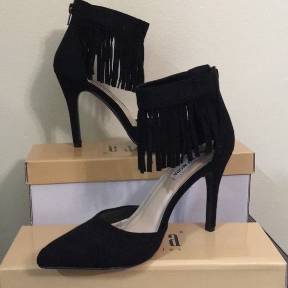 $15▪️ Fringe heels ▪️ black suede tassels pumps - Picture 2 of 6